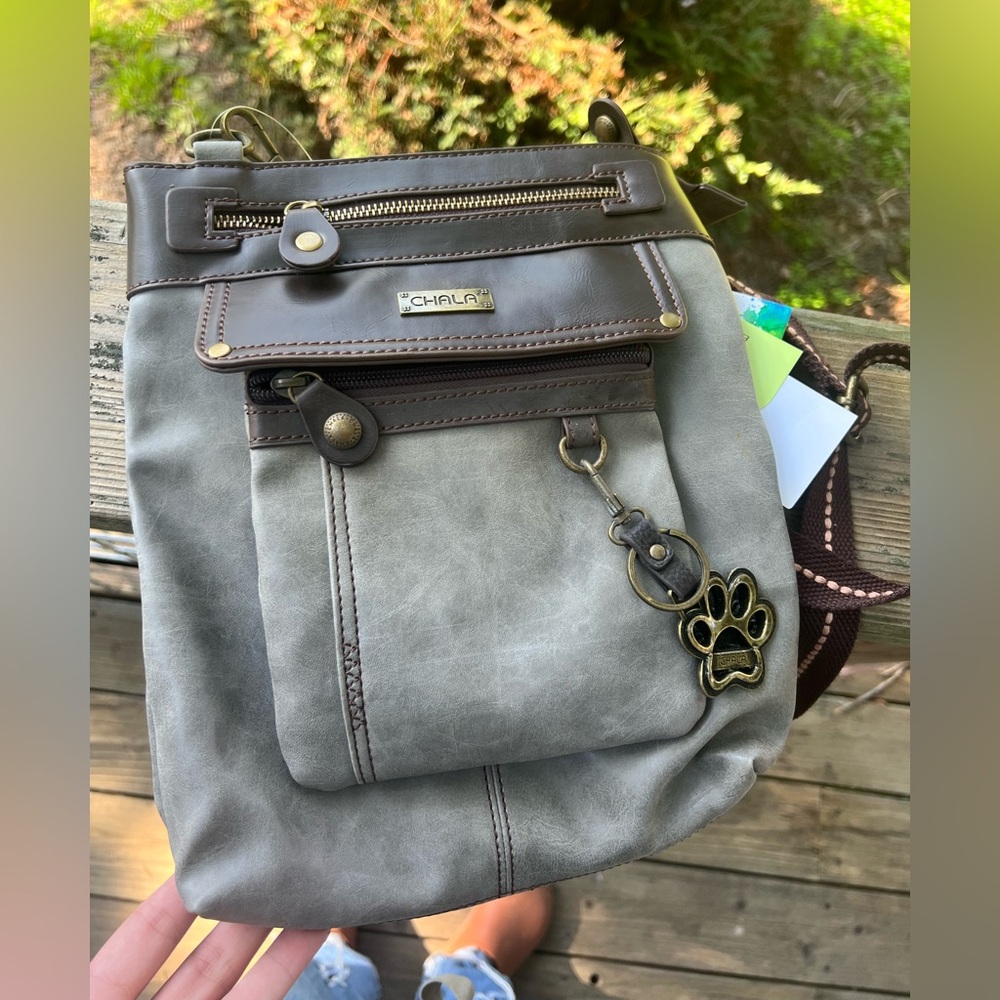 Chala Gray and Brown Crossbody Bag